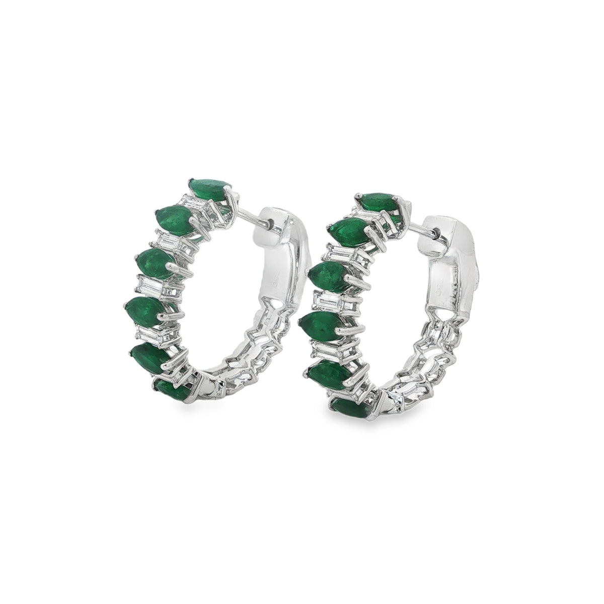 Jai's 18K White Gold Marquise-cut Emerald & Baguette-cut Diamond Hoops
