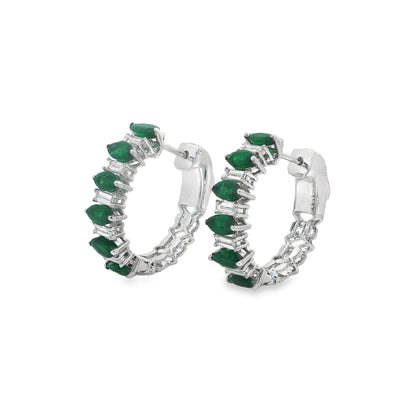Jai's 18K White Gold Marquise-cut Emerald & Baguette-cut Diamond Hoops