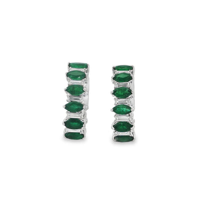 Jai's 18K White Gold Marquise-cut Emerald & Baguette-cut Diamond Hoops