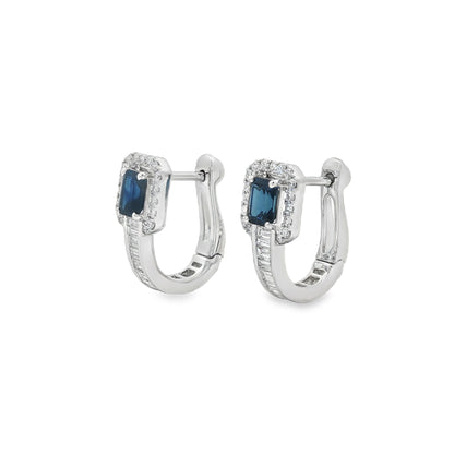 Jai's 14K White Gold Octagon-cut Sapphire & Baguette-cut Diamond Hoops