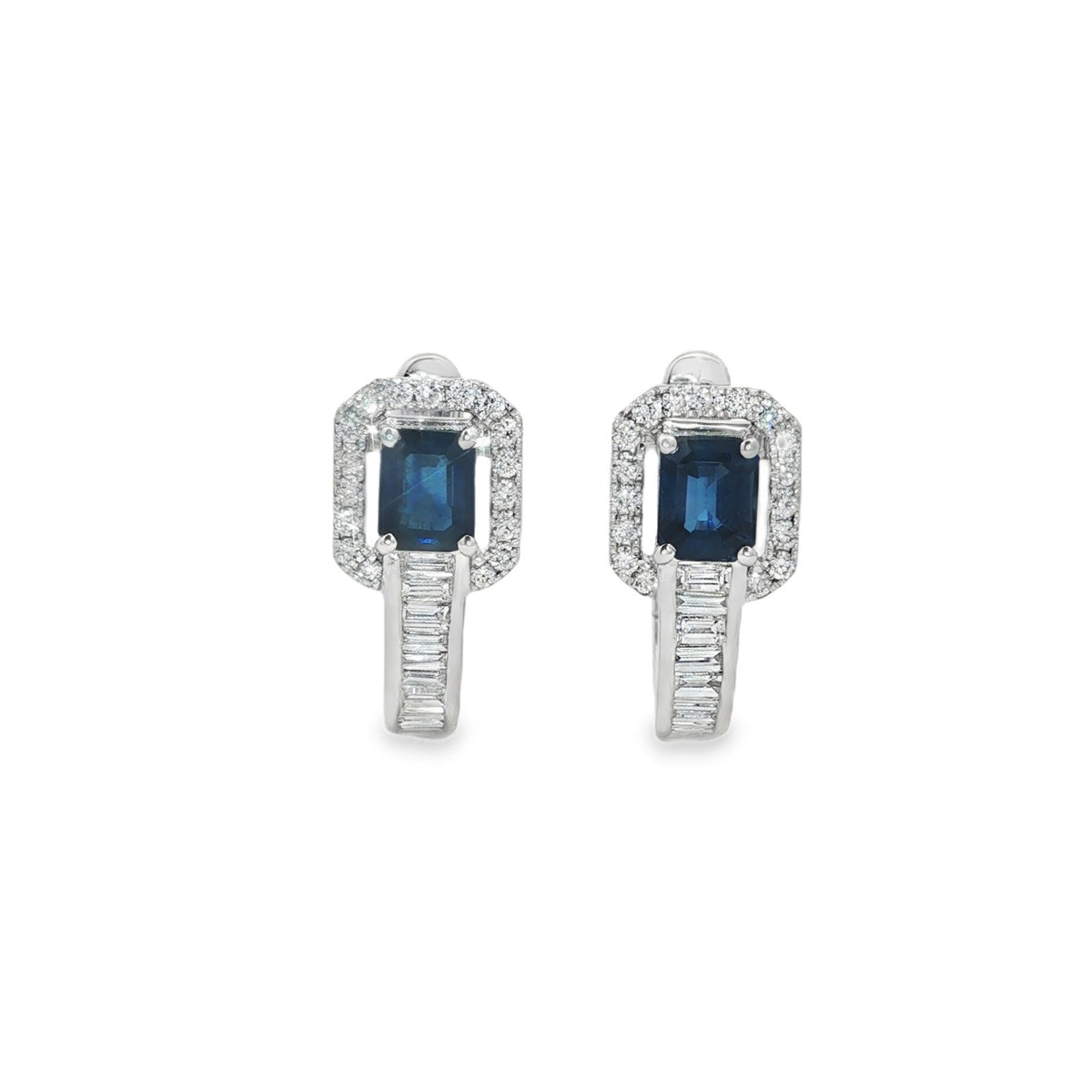 Jai's 14K White Gold Octagon-cut Sapphire & Baguette-cut Diamond Hoops