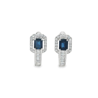 Jai's 14K White Gold Octagon-cut Sapphire & Baguette-cut Diamond Hoops