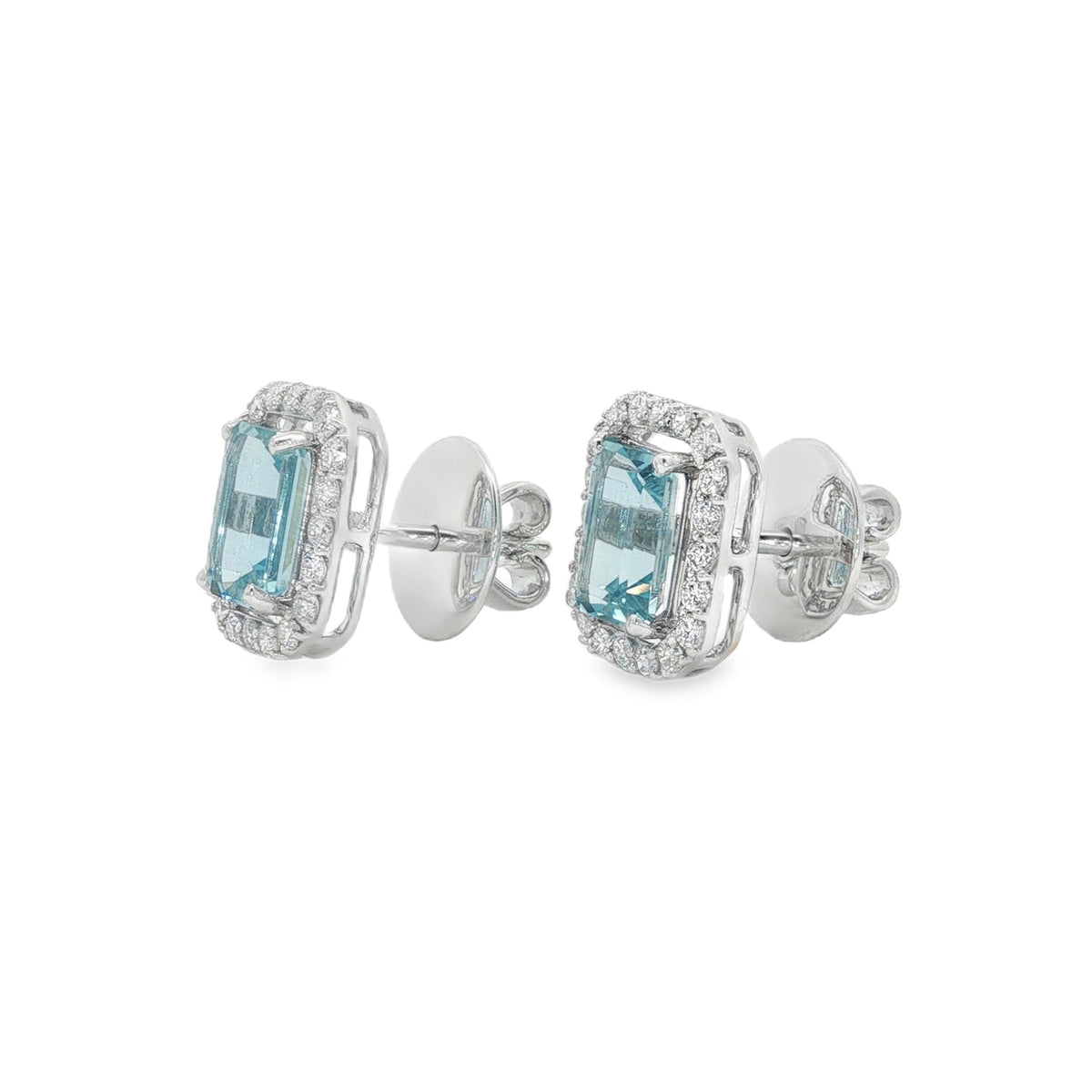 Jai's 14K White Gold Octagon-cut Aquamarine & Diamond Studs