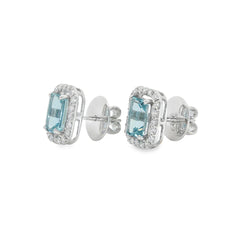 Jai's 14K White Gold Octagon-cut Aquamarine & Diamond Studs