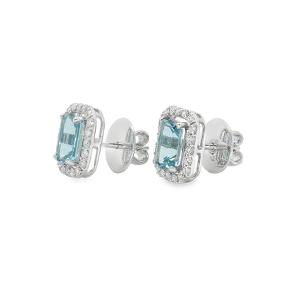 Jai's 14K White Gold Octagon-cut Aquamarine & Diamond Studs