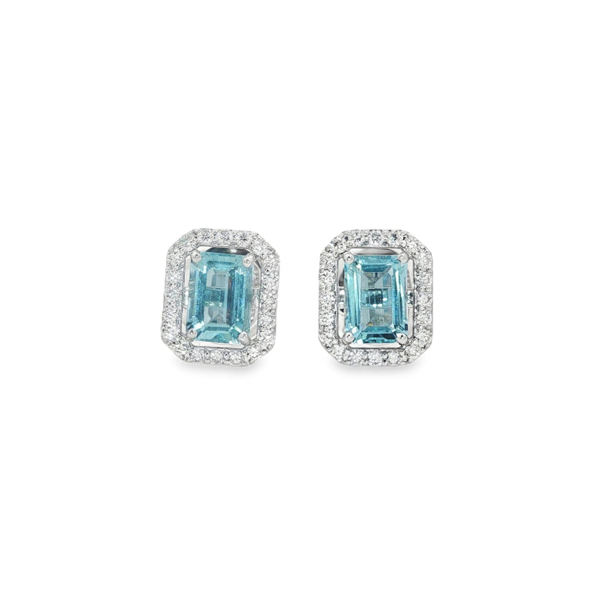 Jai's 14K White Gold Octagon-cut Aquamarine & Diamond Studs