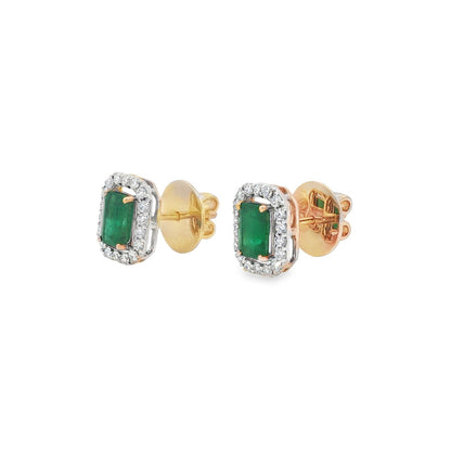 Jai's 14K Yellow Gold Octagon-cut Emerald & Diamond Studs