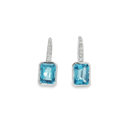 Jai's 14K White Gold Octagon-cut Blue Topaz & Diamond Drop Earrings