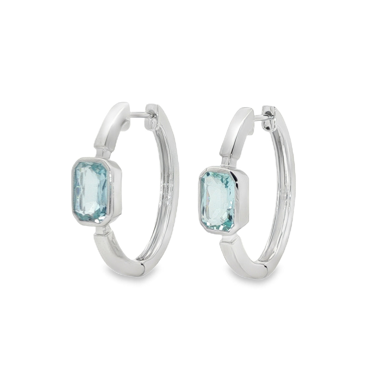 Jai's 14K White Gold Octagon-cut Aquamarine Hoops