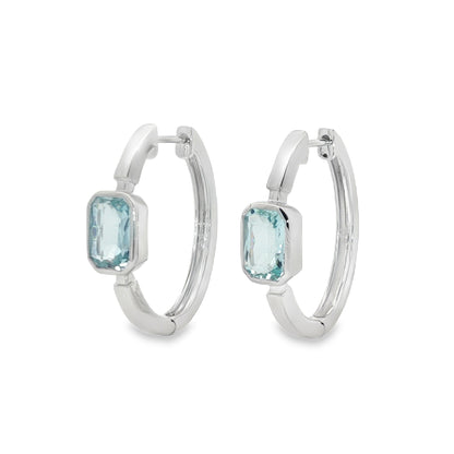 Jai's 14K White Gold Octagon-cut Aquamarine Hoops