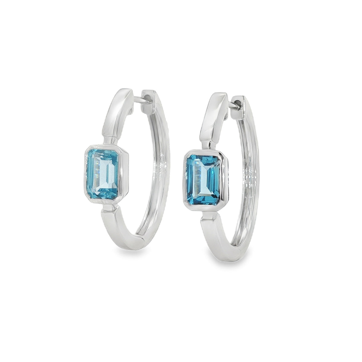 Jai's 14K White Gold Octagon-cut Blue Topaz Hoops