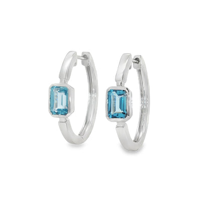 Jai's 14K White Gold Octagon-cut Blue Topaz Hoops
