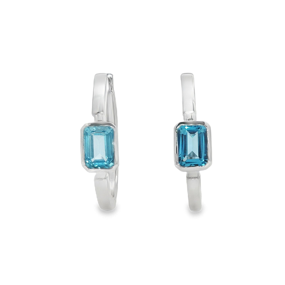 Jai's 14K White Gold Octagon-cut Blue Topaz Hoops