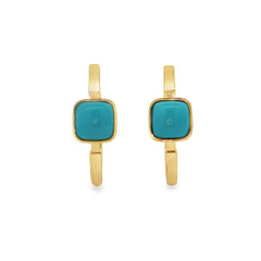 Jai's 14K Yellow Gold Square-shaped Turquoise Hoops