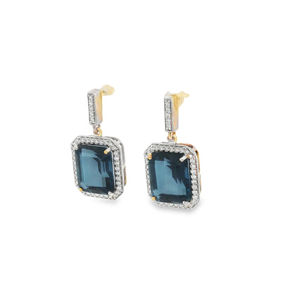 Jai's 14K Yellow Gold Octagon-cut Blue Topaz & Diamond Drop Earrings