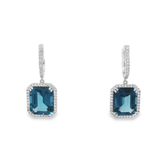 Jai's 14K White Gold Octagon-cut Blue Topaz & Diamond Drop Earrings