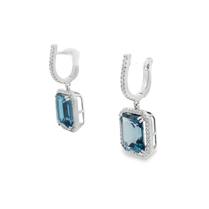 Jai's 14K White Gold Octagon-cut Blue Topaz & Diamond Drop Earrings
