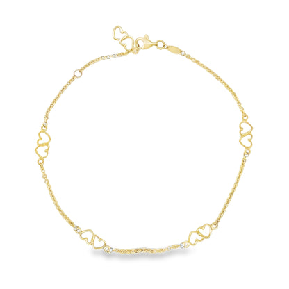 Jai's 14K Yellow Gold Interlocking Hearts Anklet - 10"