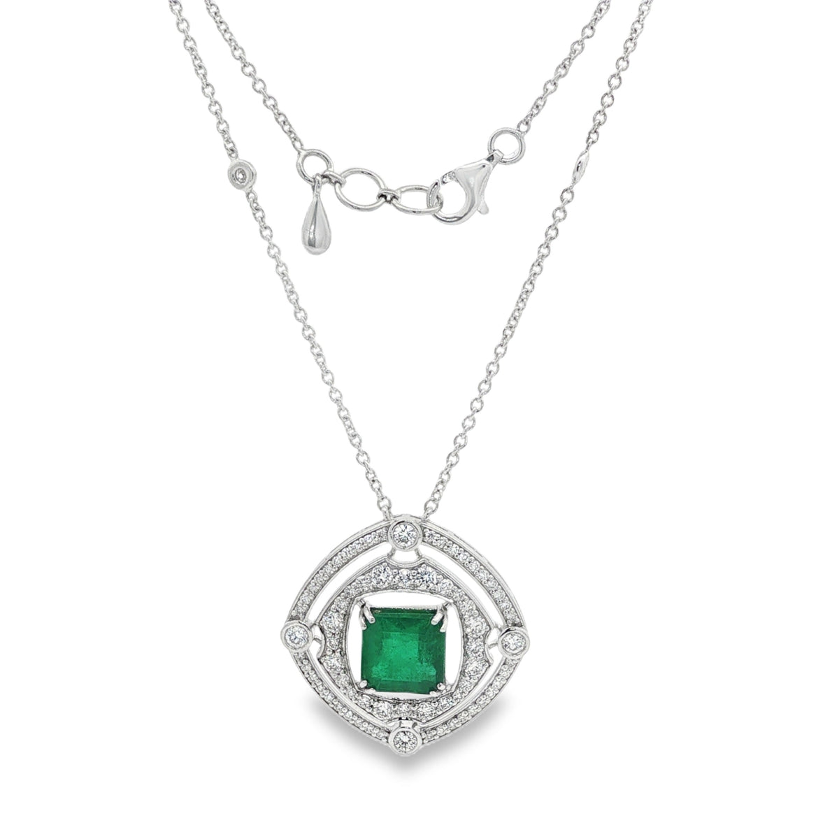 Jai's 18K White Gold Octagon-cut Emerald & Diamond Necklace
