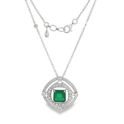 Jai's 18K White Gold Octagon-cut Emerald & Diamond Necklace