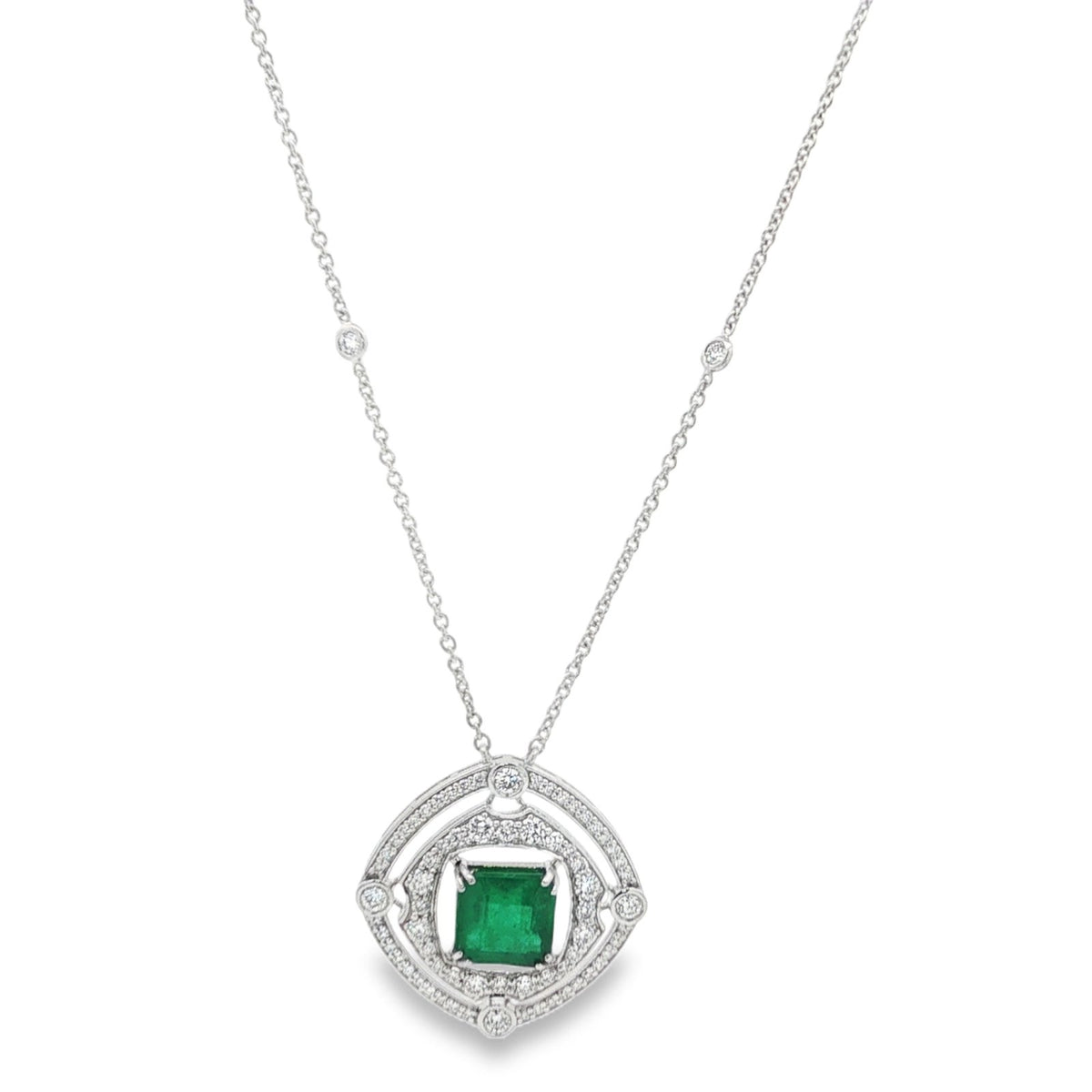 Jai's 18K White Gold Octagon-cut Emerald & Diamond Necklace