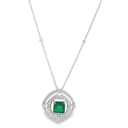 Jai's 18K White Gold Octagon-cut Emerald & Diamond Necklace