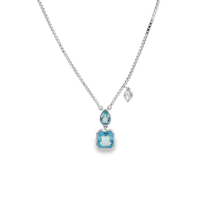 Jai's 14K White Gold Multi-cut Aquamarine & Pear-cut Diamond Necklace