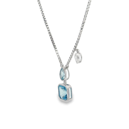 Jai's 14K White Gold Multi-cut Aquamarine & Pear-cut Diamond Necklace