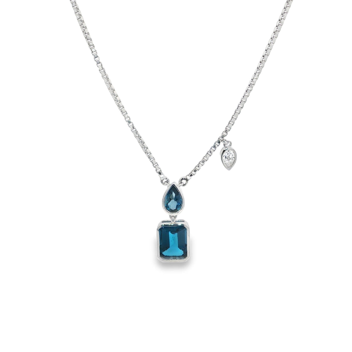 Jai's 14K White Gold Mutli-cut Blue Topaz & Pear-cut Diamond Necklace