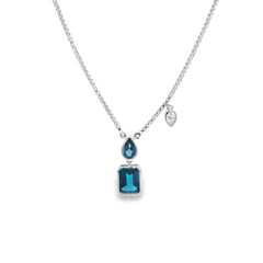 Jai's 14K White Gold Mutli-cut Blue Topaz & Pear-cut Diamond Necklace