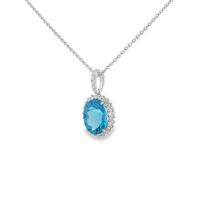 Jai's 14K White Gold Oval-cut Blue Topaz & Diamond Necklace