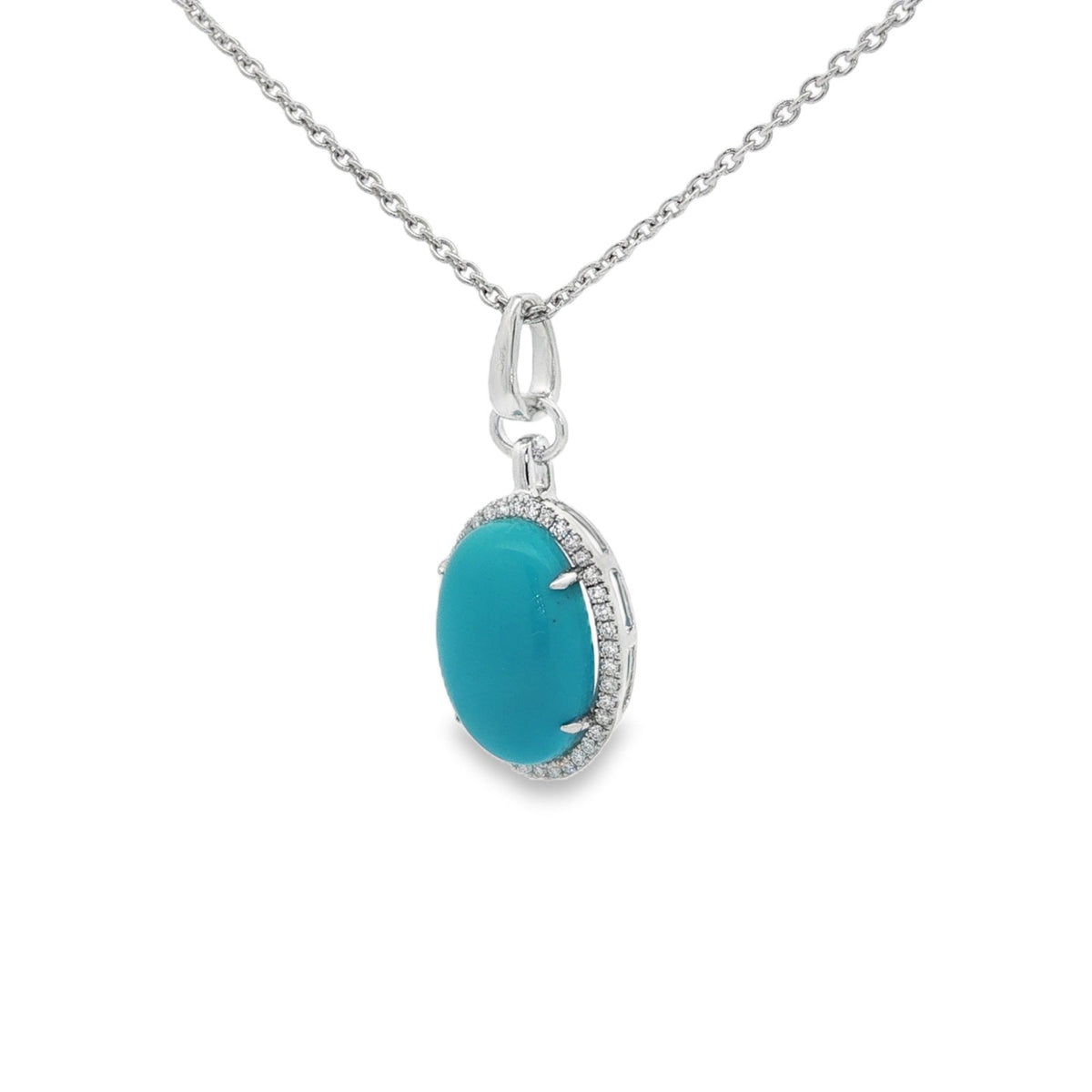 Jai's 14K White Gold Oval Turquoise & Diamond Necklace