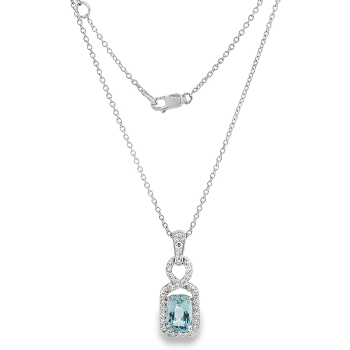 Jai's 14K White Gold Octagon-cut Aquamarine & Diamond Necklace