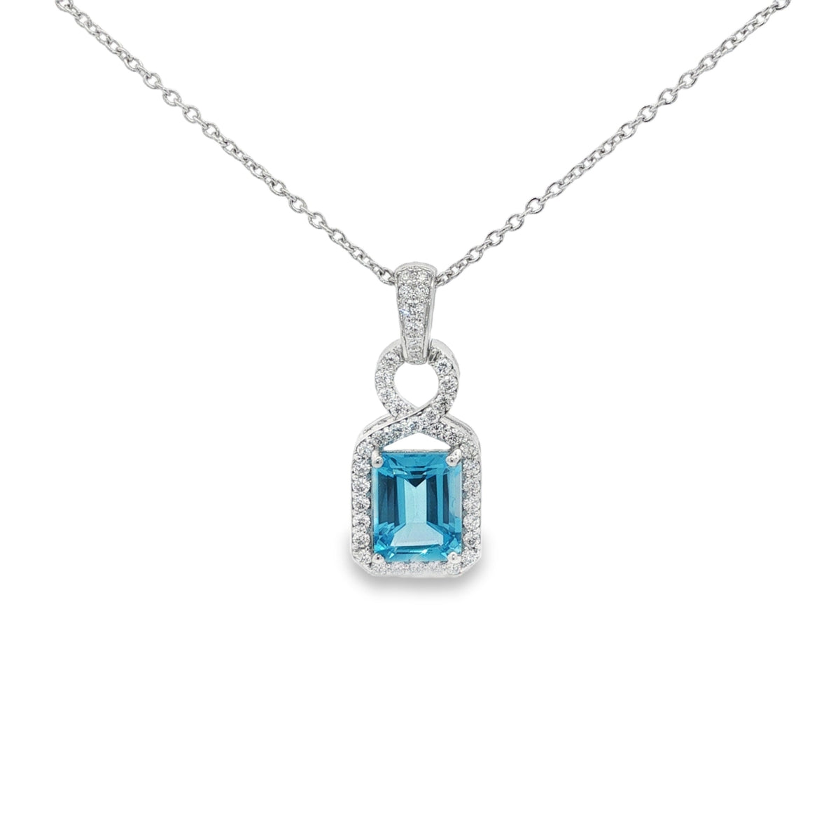 Jai's 14K White Gold Octagon-cut Blue Topaz & Diamond Necklace