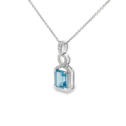 Jai's 14K White Gold Octagon-cut Blue Topaz & Diamond Necklace