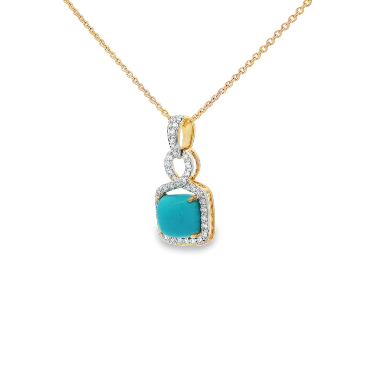 Jai's 14K Yellow Gold Square-shaped Turquoise & Diamond Necklace