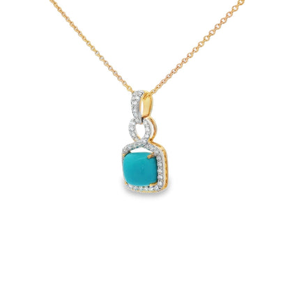 Jai's 14K Yellow Gold Square-shaped Turquoise & Diamond Necklace