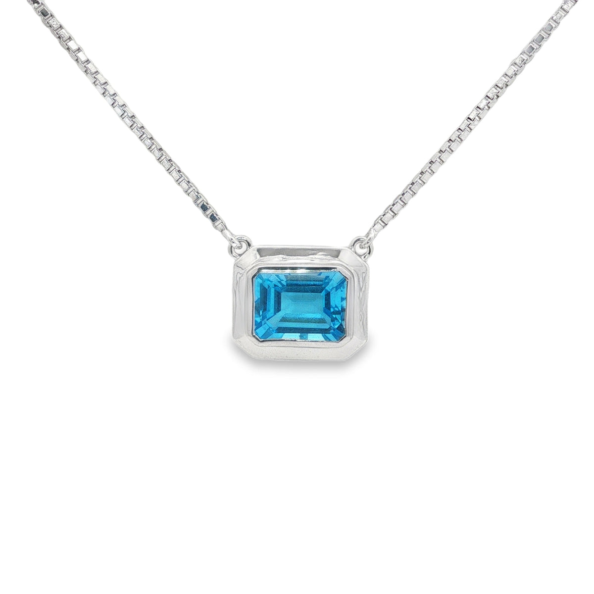 Jai's 14K White Gold Octagon-cut Blue Topaz Necklace