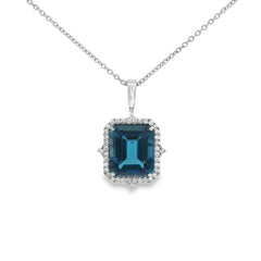 Jai's 14K White Gold Octagon-cut Blue Topaz & Diamond Necklace