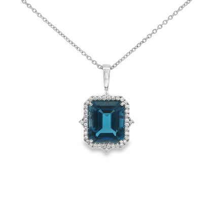 Jai's 14K White Gold Octagon-cut Blue Topaz & Diamond Necklace