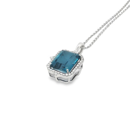 Jai's 14K White Gold Octagon-cut Blue Topaz & Diamond Necklace