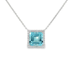 Jai's 14K White Gold Octagon-cut Aquamarine & Diamond Necklace