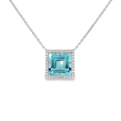 Jai's 14K White Gold Octagon-cut Aquamarine & Diamond Necklace
