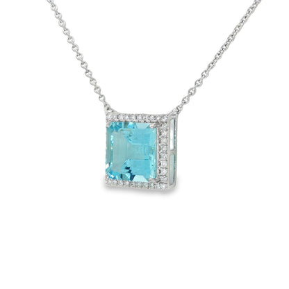 Jai's 14K White Gold Octagon-cut Aquamarine & Diamond Necklace
