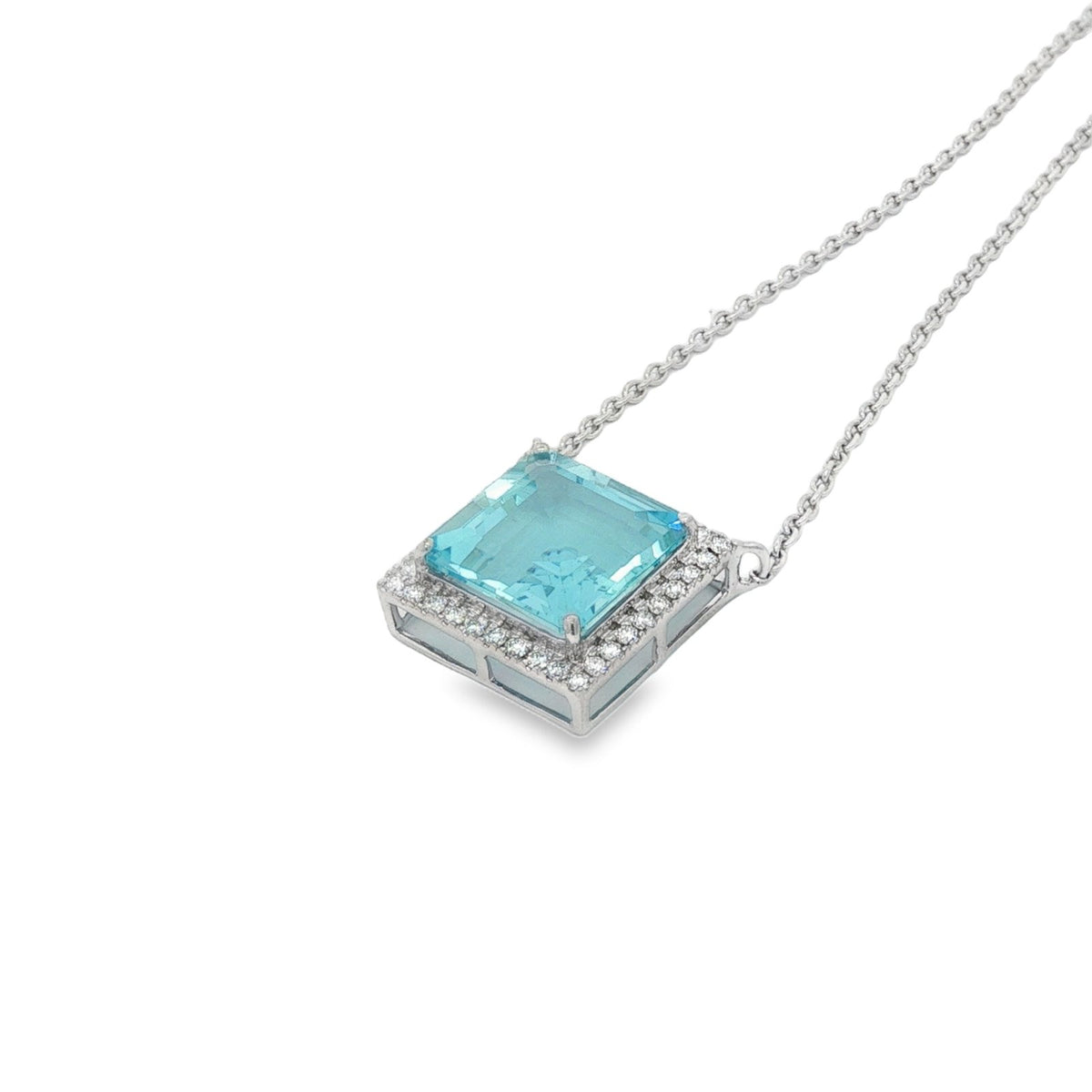 Jai's 14K White Gold Octagon-cut Aquamarine & Diamond Necklace