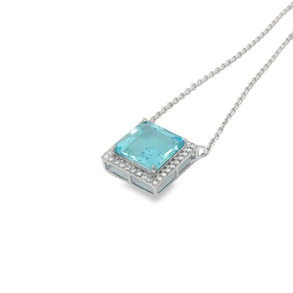 Jai's 14K White Gold Octagon-cut Aquamarine & Diamond Necklace