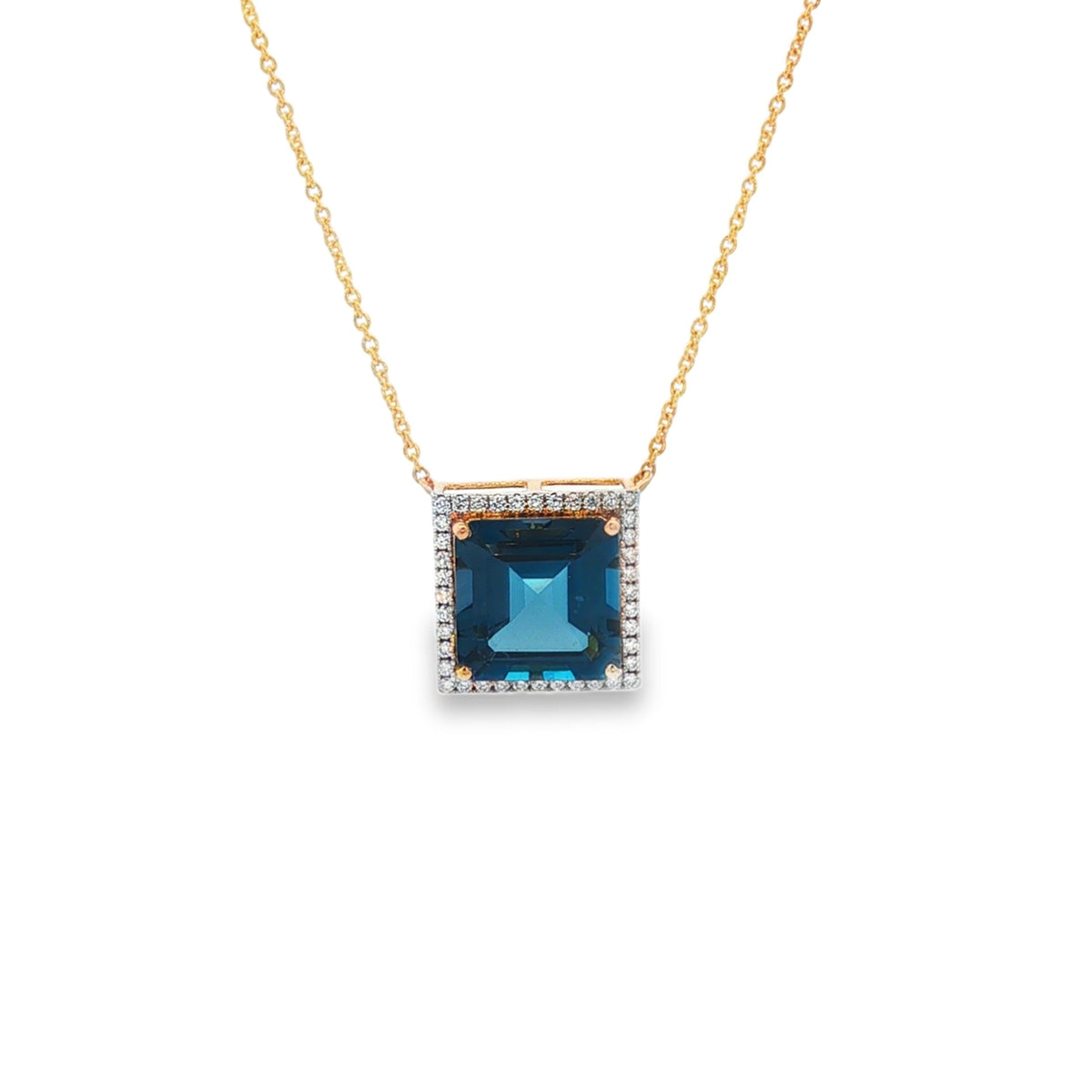 Jai's 14K Yellow Gold Cushion-cut Blue Topaz & Diamond Necklace