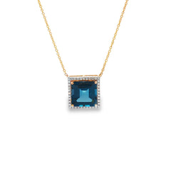 Jai's 14K Yellow Gold Cushion-cut Blue Topaz & Diamond Necklace