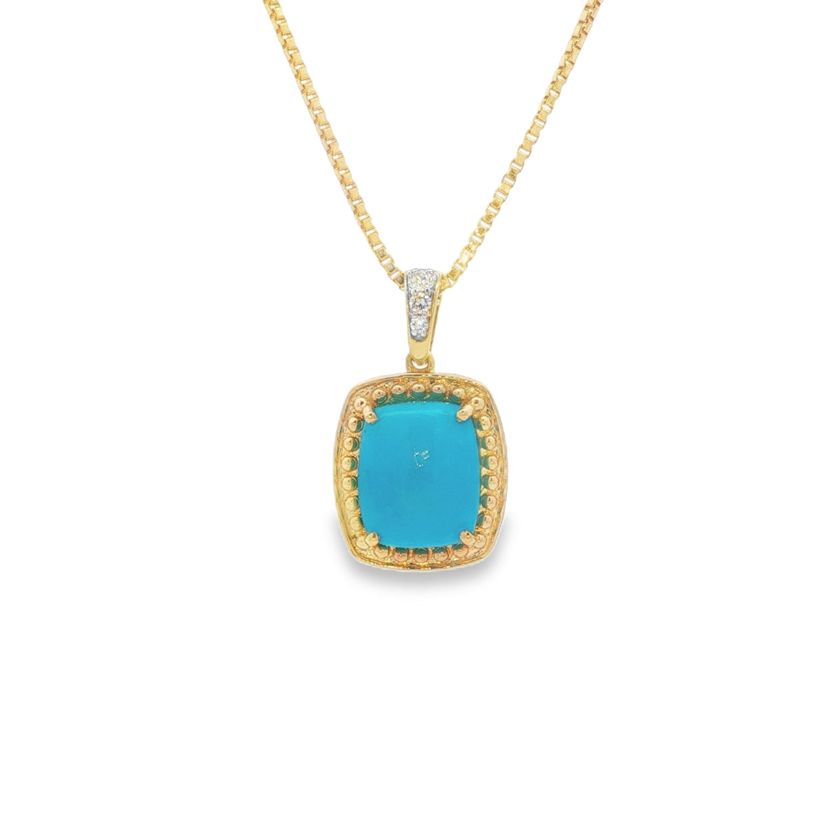 Jai's 14K Yellow Gold Cushion-shaped Turquoise & Diamond Necklace