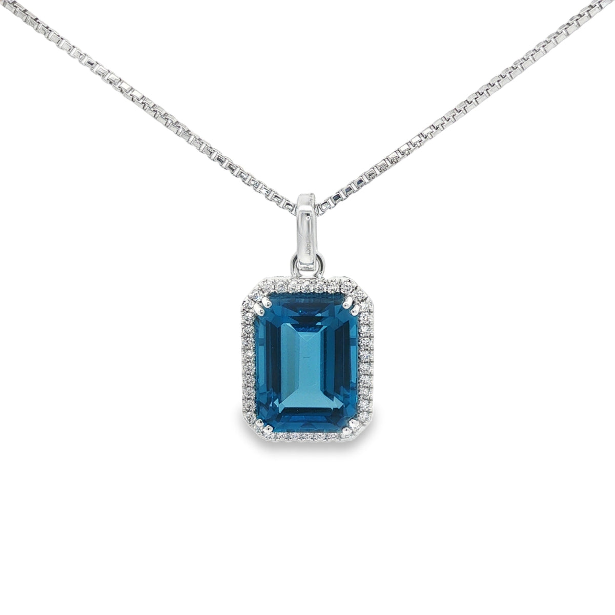 Jai's 14K White Gold Octagon-cut Blue Topaz & Diamond Necklace